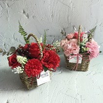 Dear My Friend 카네이션 비누꽃 꽃바구니 어버이날 사랑과 감사의 선물 사각바구니, 핑크