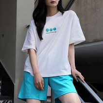 순이들 여성 해피 스마일 오버핏 반팔 반바지 트레이닝세트