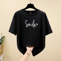 여자 여름 스마일 레터링 반팔티 찰랑티 영문 글자 스판 티셔츠 U넥 실켓 여성 기본
