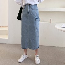 (신상)봄 H라인 롱 카고 데님 연청 트임 스커트(S M L)
