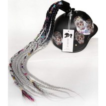 3T-SISTER 헬멧 땋은 머리 그라디언트 램프 머리띠 포니 테일 모터 자전거 용 흡입, black to silver gray