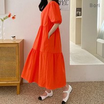 보리맘 사각 캉캉 나일론 원피스 빅사이즈 오피스 임부복 여름 롱원피스 E784