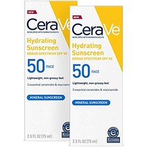 CeraVe 100% 미네랄 선스크린 Spf 50 | 민감한 피부를 위한 산화아연 & 이산화티타늄 함유 페이스 선스크린 | 2.5온스 2 /cerave, 0-2.50 Ounce (Pack of 2)