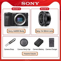 소니 카메라 알파 A6000 A6300 A6400 미러리스 디지털 교환 가능 렌즈 Vlog 전문 사진, 번들 없음, A6000 16-50mm 추가