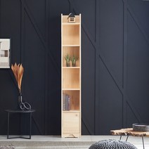 씨앤씨구스 원목책장 트리진 엘핀 미송원목 300 5단 틈새책장 도어형 책장, 내추럴