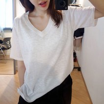 Genpezer 무드 여성 여자 반팔티 봄 여름 가을 의류 옷 무지 빅사이즈 린넨 면 티 오버핏 박시