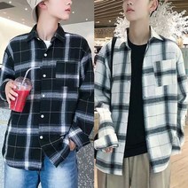 남자 체크남방 셔츠 봄 캐주얼 자켓 2색 반팔 난방 체크 셔츠긴팔 남방 청 남성 티셔츠 봄 남자
