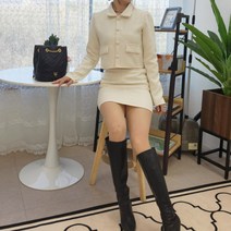 트위드 세트 칼라 크롭자켓 에이라인치마
