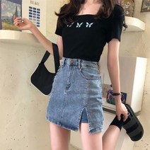 옷자락 여자 스판 치마바지 앞 트임 데님 숏팬츠 미니스커트