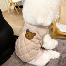 달이펫 강아지 데일리 옷 곰돌이 누빔조끼, 화이트