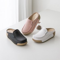 이나슈즈 발편한 쿠션 소가죽 여성 통굽 슬리퍼 5cm 키높이 슬립온 블로퍼