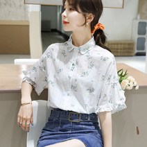 도니와 여성 날개소매 기본카라셔츠 플라워셔츠 예쁜셔츠 봄셔츠 여름셔츠 직장인셔츠 예쁜블라우스 데일리룩 단체셔츠 맞선룩 결혼식 하객패션 오피스룩 편한셔츠 꽃무늬블라우스 자수셔츠