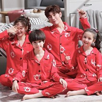 코튼 긴팔 파자마 잠옷 봄가을 순면 패밀리 일가 세식구 롱 팔토시 룩 어머니 여성의류 부자 홈 실내복 1472535398, 100 /8야드, 레드 어린돼지 롱 슬리브 19661#