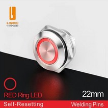 미니 짧은 택트 방수 IP68 순간 금속 초박형 푸시 버튼 스위치 LED 표시등 포함 12 16 19 22MM 빨간색 녹색, 22-R Welding pins_220V-250V |
