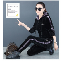 [PINK LITCHI]여성 가을 벨벳 상하세트 트레이닝 세트 F4 WJ1102