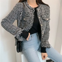 넷투넷코리아 여성 트위드 캐주얼 자켓 심플 크롭 데일리 아우터