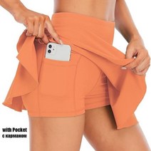 테니스연습기 테니스볼머신 테니스용품 여성 테니스 스커트 높은 허리 반바지 스포츠, Orange+S