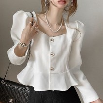 Makone여성용 봄가을 긴팔 셔츠 루즈핏 셔츠 슬림핏 상의봄철방 카라멜로골드 블라우스 여성