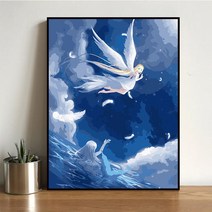 MINJING DIY그림그리기 물감 + 붓 세트 템페라 천사 명화그리기 유화그리기 취미생활 생일선물 인테리어 소품 (액자 포함 )sqq01280009, 60*75cm 블랙