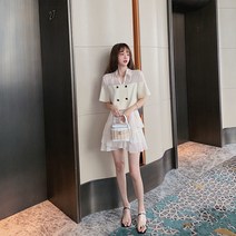 vsyoy 세련된 패션 케이크 치마 치마 세트 시폰 스커트 투피스 세트 우아한 한국 스타일 여름