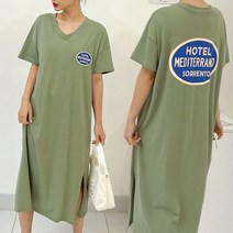 퍼니걸스 9432 브이넥 레터링 프린팅 롱 원피스 여성의류