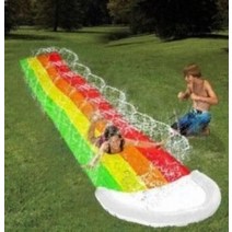 잘생쁨 무지개 워터 슬라이드 어린이 유아 물놀이 에어바운스 미끄럼틀 이동식 워터파크 마당 수영장, 3인용  480x210CM