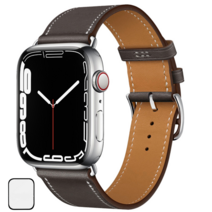 NUBASE 애플워치 8 호환 싱글투어 가죽 레더 밴드 스트랩 + 필름 1P 세트, 에토프