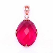 행운 585 Purple Gold Plated 14K Rose Large Oval Ruby Pendant Chains Necklace Classic Romantic Crystal