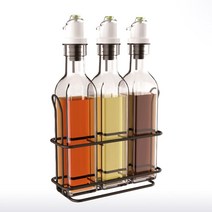오일 소스 사각 유리병 500ml 3p 거치대 1p 세트 유리병 시럽 보관 유리용기 카페 바용품 오일병 오일통, 본품
