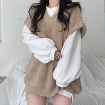 [레티고] 여성 브이넥 나그랑 루즈 니트 조끼