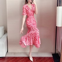 화려한 원피스 꽃 쉬폰 드레스 슬림 롱 해외여행 휴가지 원피스 여신룩