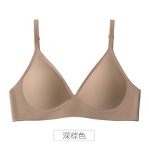 오리지널 젤리 스트랩 광면 일편식 무흔 속옷 작은 브래지어 모으다 수면 무강 링 브래지어 세트 여성, XL（85A/85B/85C）, 짙은 갈색 단품