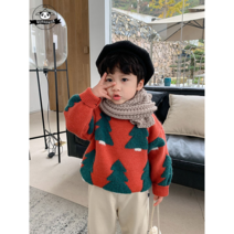 남여아공용 니트긴팔티 크리스마스 트리 니트티 라운드넥 니트