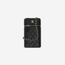 [New Best] 샤넬 클래식 코스메틱 케이스 체인 폰 홀더 그레인드 카프스킨 & 골드 메탈 블랙 Chanel Classic Vanity Phone Holder With Chai