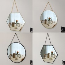 홈앤하비 골드 블랙 프레임 육각 원형 인테리어 벽거울, 육각골드