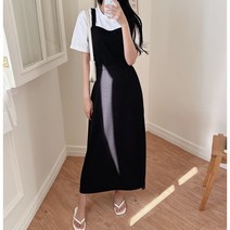 벨롯 어깨끈 심플 롱 원피스 (끈포함)