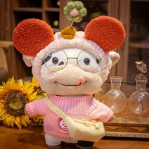 PKTOYS DIY 귀여운 오가닉 송아지 소 애착 꼬북이인형 카우 봉제 소 인형 크리스마스 선물, 파우더 플라워 헤어 벨트 파우더 베어 스웨터, 30cm