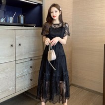 여름 프렌치 빈티지 레이스 오버 니 드레스