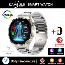 스마트밴드 혈당 스마트 워치 남자 심전도 모니터 혈압 체온 스포츠 방수 피트니스 트래커 Smartwatch, [08] Silver Steel