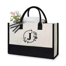 TOPDesign 맞춤형 이니셜 캔버스 비치 백 여성용 모노그램 선물 토트백 블랙 & 화이트. 17