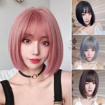 보브컷 단발 가발 머리 앞 풀뱅 똑 커트 옆 통 언발 백금발 여자, 라이트브라운