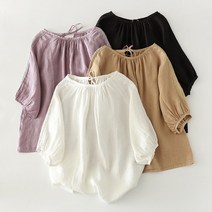 인견블라우스 빅사이즈 중년 50대 5부 소매 오버핏 셔츠 루즈핏 라운드넥