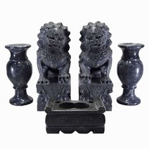돌화병 묘지 산소 대리석 화강암 꽃병 향 성묘 항아리, 높이 25cm 라이온 B-2 세트