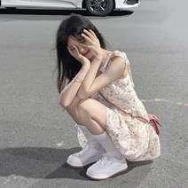 파티드레스 프랑스 스타일 틈새 꽃 치마 슬링 드레스 여성용 세련된 달콤하고 매운 작은 허리