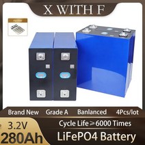 6000 사이클 충전식 배터리 Lifepo4 RV 보트용 태양광 보조배터리 DIY 280AH 3.2V 12V 24V 48V, 4Pcs