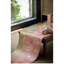 식탁러너 방수 실크 차 녹차 티매트 티테이블 자수, 핑크 250x33cm(라이트그레이 방수바닥)