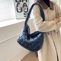 퀼트가방 여성토드백 크로스백 가을 겨울 어깨 대용량 누비 솜 패딩 격자 패턴 겨울 공간 면화 핸드백 지갑