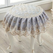 엔틱 화장대 원형 의자 스툴 덮개 커버 패브릭 레이스 매트 패드 인테리어 장식, 32cm  + 자카르 블루 그레이
