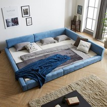 더젠 (퀸+슈퍼싱글)류101 아쿠아패브릭 저상매립형 패밀리침대세트1(매트별매), 블루