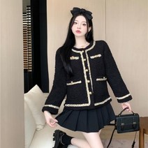 트위드 크롭 자켓 봄 가을 레드 뽀글이 퍼 루즈핏 캐주얼 하객룩